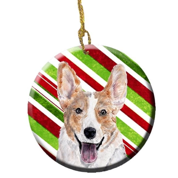 Cardigan Corgi Candy Cane Christmas Ceramic Ornament