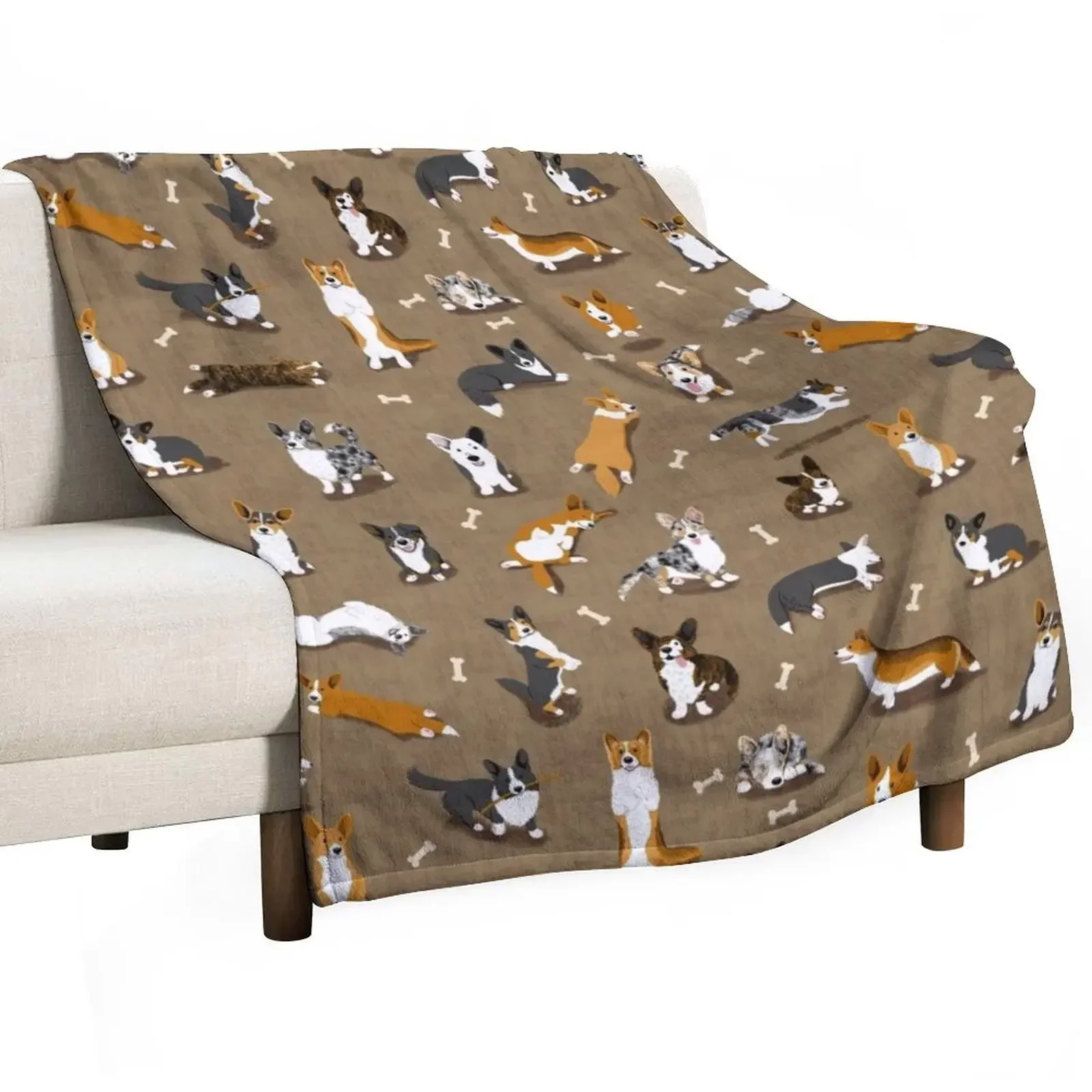 Queen King Corgi Pattern Print Hooded Blanket