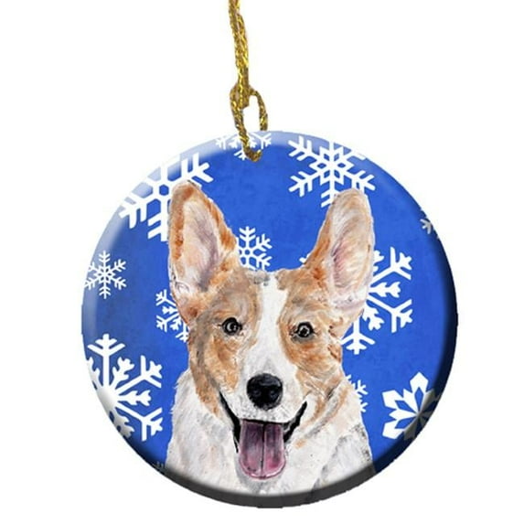 Cardigan Corgi Winter Snowflakes Ceramic Ornament