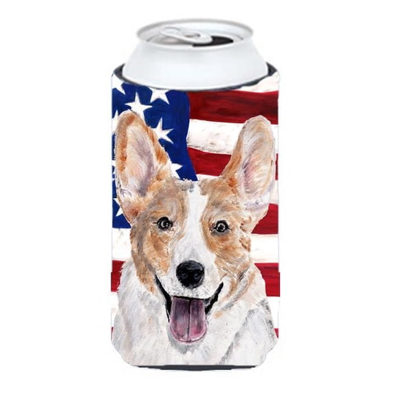 Cardigan Corgi With American Flag Usa Tall Boy bottle sleeve Hugger 22 To 24 Oz.