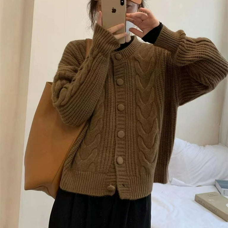 Cardigan Crop Top Winter New Thick Thread Twist Sweater Coat