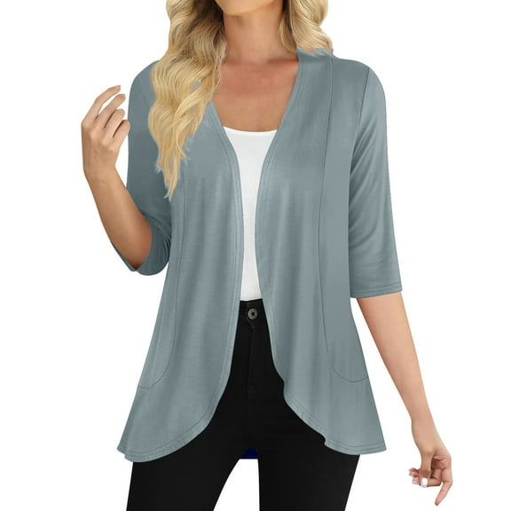 Cardigan for Dress, Yigetop Women's Casual 3/4 Sleeve Cardigan Lightweight Soft Open Front Cardigans Cardigan Sweaters for Women Lightweight Light Ashy S