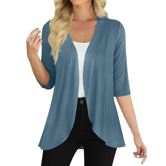 Cardigan for Dress, Yigetop Women's Casual 3/4 Sleeve Cardigan Lightweight Soft Open Front Cardigans Cardigan Sweaters for Women Lightweight Light Blue S