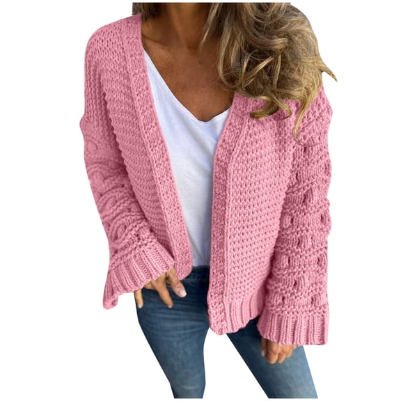 Cardigan For Women Cable Knitted Long Sleeve Open Front Solid Cropped Lightweight Outwear Coats