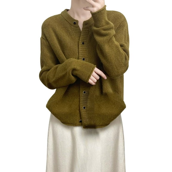 Cardigan For Women Casual Crew Neck Breasted Solid Color Knitted Sweater Lightweight Outwear Coats
