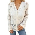 thumbnail image 1 of Cardigan For Women Crochet Lace Hollow Out Button Front V Neck Long Sleeve Knit Crop Sweater Top Lightweight Cardigans, 1 of 5