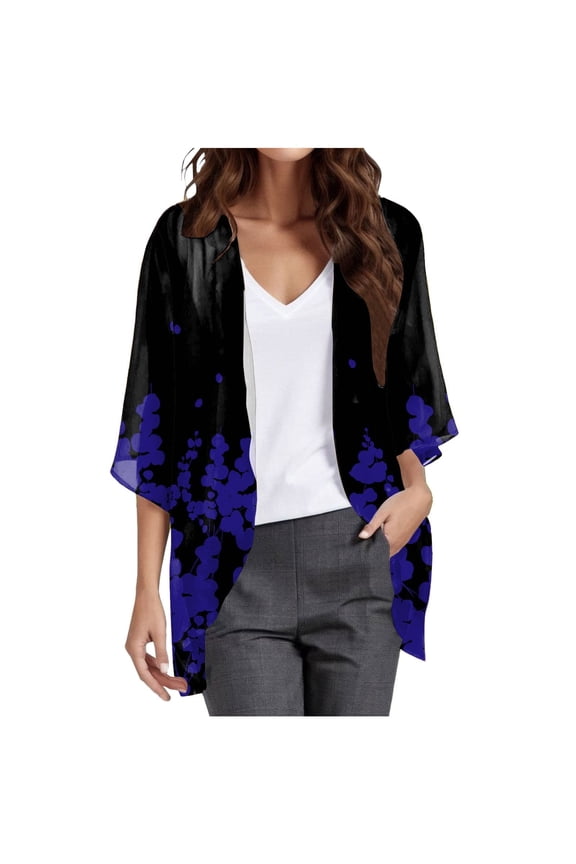 Cardigan For Women Dressy Floral Print Puff Sleeve Kimono Loose Cover Up Casual Blouse Beach Plus Size Open Front Shrugs