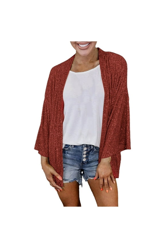 Cardigan For Women Dressy Loose Fit Sequin Long Sleeve Solid Color Open Front Beach Outwear Glitter Sparkle Casual Shrugs
