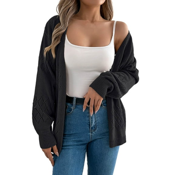 Cardigan For Women Long Sleeve Open Front Solid Color Lace Knit Sweater Casual d For Spring Outfits Clothes