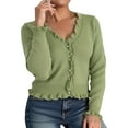 thumbnail image 1 of Cardigan For Women Long Sleeve Ribbed Knit Sweater Solid Color Fringe Edge Casual Open Front Soft Yarn Women's Cardigans, 1 of 5