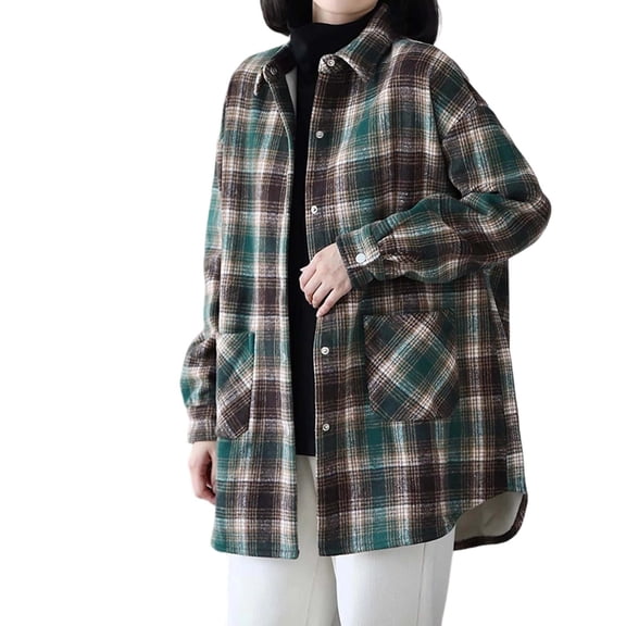 Cardigan For Women Plaid Fleece Lined Thickened Color Casual Long Sleeve Button Up Shirt Jacket Cozy Comfort Fit Women's Cardigans