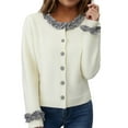 thumbnail image 1 of Cardigan For Women Plaid PatchKnit With Ruffle Collar Elegant Casual Sweater For Daily Outing Work Cardians, 1 of 4