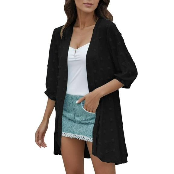 Cardigan For Women Three Quarter Sleeve Open Front Casual Ruffles Lightweight Cardigans