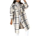 thumbnail image 1 of Cardigan For Women Trendy Long Sleeve Plaid Print Coat Button Down Open Front Long Blouses Warm Collarded Shrugs, 1 of 3
