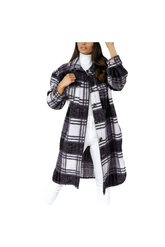 Cardigan For Women Trendy Long Sleeve Plaid Print Coat Button Down Open Front Long Blouses Warm Collarded Shrugs
