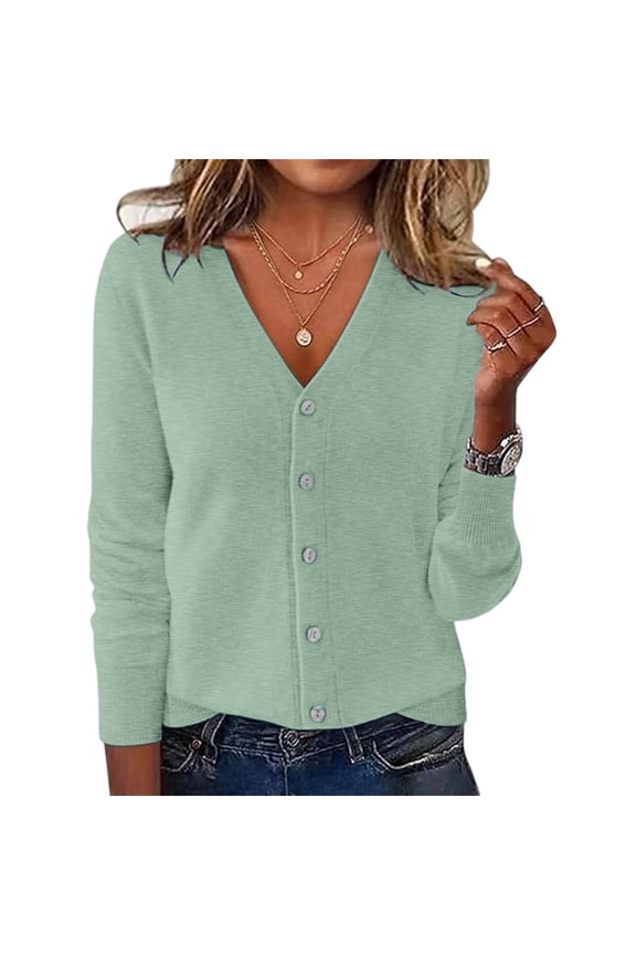 Cardigan For Women V Neck Knitted Sweater Long Sleeve Spring Autumn Fashion Layering Top Work Cardians