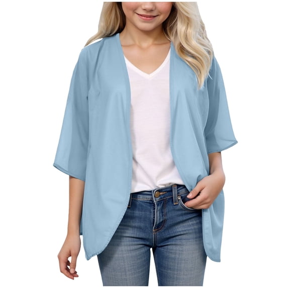 Cardigan For Girls 7-8 Girls Open Front Cardigan Long Sleeve Casual Kids Fall Clothes Solid Thick Sweater Coat with Pockets UPF 50+ Sun Protection