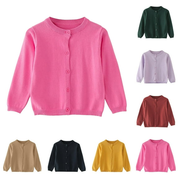 Cardigan for Girls School Uniform Toddler Boys Girls Crewneck Cardigan Sweaters Long Sleeve Kids Button Cotton School Uniform Knit Tops Outwear Red Cardigan Plus Size