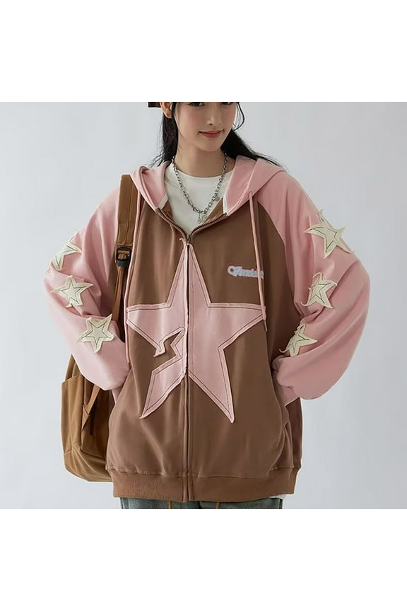 Cardigan Hoodie Fabric Splicing Top Loose And Lazy Cardigan Hooded Coat Anorak Jacket Women Women Coat plus Cute Clothes for plus Size Women down Western Jacket Tall Wool Coat Women plus Size