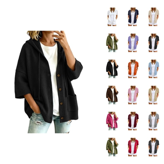 Cardigan Hoodie For With Button Front Lightweight Autumn Winter Sweatshirt Jacket With Hood And Pocket Details