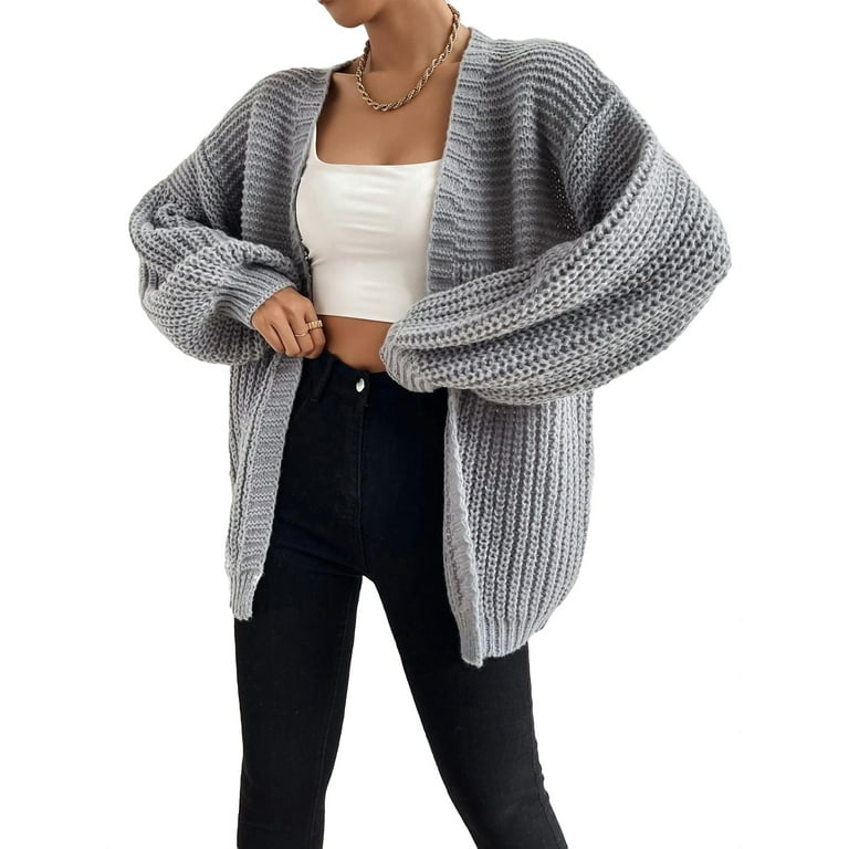 Cardigan Long Sleeve Grey Women s Cardigans Women s Casual Plain