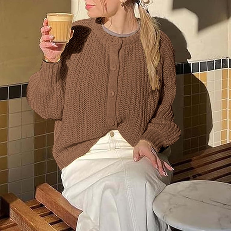 Women's Long Sleeve Button Down Cardigan Sweater | Loose Fit, High Collar, Fall Knit Top Outerwear