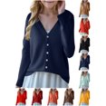 thumbnail image 1 of Cardigan Sweater Girls Solid‑Color V‑Neck Knit Cardigan, Long Sleeve Button Front Sweater with Side Pockets Navy XL, 1 of 4