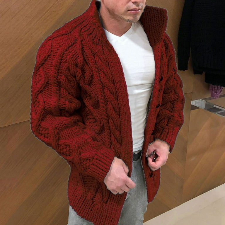 Cardigan Sweater for Men s Fashion Warm And Winter Pure Color Wool Knitted Sweater Cardigan Beige L