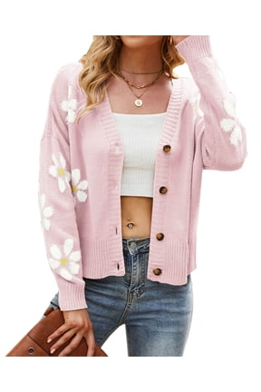Cardigan Sweater for Women Floral Print Loose Casual Button Down Open Front Knit Cardigans Alsol Lamesa