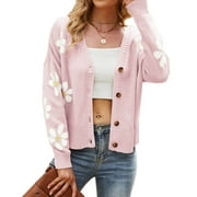 Cardigan Sweater for Women Floral Print Loose Casual Button Down Open Front Knit Cardigans Alsol Lamesa