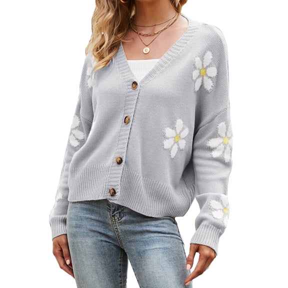 Cardigan Sweater for Women Floral Print Loose Casual Button Down Open Front Knit Cardigans Alsol Lamesa