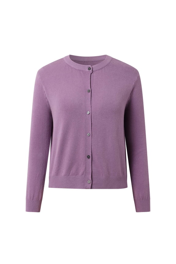 Cardigan Sweater for Women Long Sleeve Knit Crew Neck Button Down Cardigans for Women Open Front Purple Layering Top Early Fall Fashion