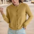 thumbnail image 1 of Cardigan Sweater for Women Long Sleeve Knit Crew Neck Button Up Fall Sweaters Open Front Yellow Layering Top Winter Clothing for Women, 1 of 4