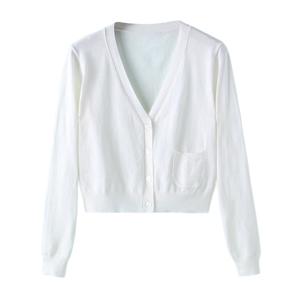 Cardigan Sweater for Women Long Sleeve Knit V-Neck Button Up Light Sweaters for Women Open Front White Cardigan Ladies Clothes