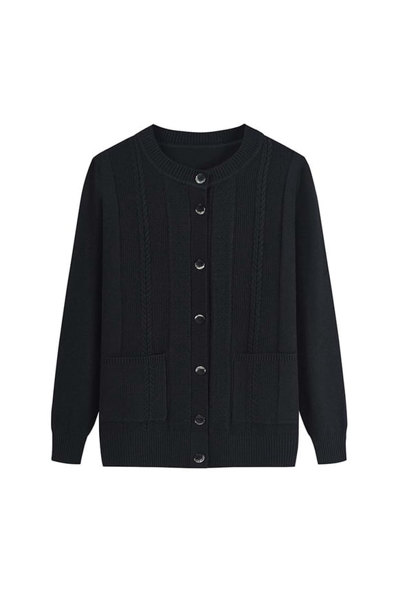 Cardigan Sweater for Women Long Sleeve Round Neck Knitted Button Down Cardigans for Women Open Front Black Cardigan Fashion Clothing