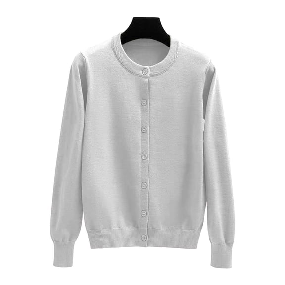 Cardigan Sweater for Women Long Sleeve Round Neck Knitted Button Down Cropped Sweaters for Women Open Front Grey Sweaters Early Fall Fashion