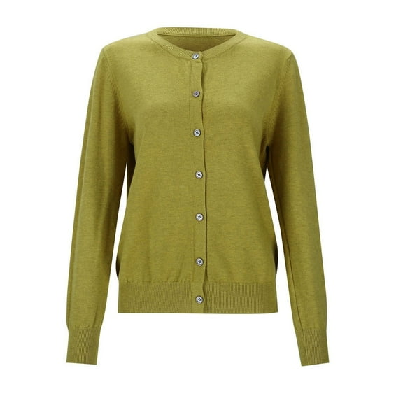 Cardigan Sweater for Women Long Sleeve Round Neck Knitted Button Up Light Weight Cardigan Women Open Front Light Green Sweaters Early Fall Fashion