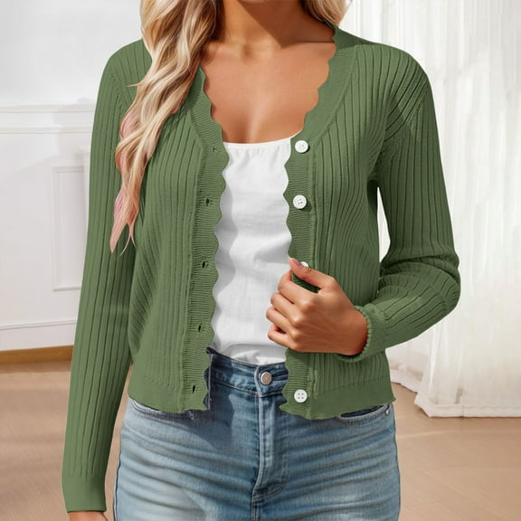 Cardigan Sweater for Women Long Sleeve V Neck Knitted Button Down Womens Sweaters Open Front Army Green Cardigan Winter Clothing for Women