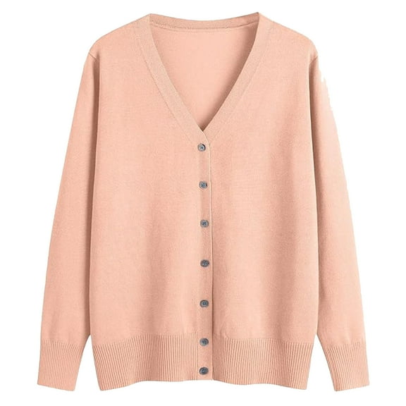 Cardigan Sweater for Women Long Sleeve V Neck Knitted Button Up Lightweight Sweaters for Women Open Front Pink Layering Top Fall Outfits for Women