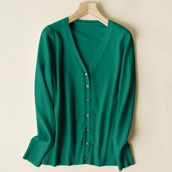 Cardigan Sweater for Women Long Sleeve V Neck Knitted Button Up Womens Cardigan Open Front Green Sweaters Fashion Clothing