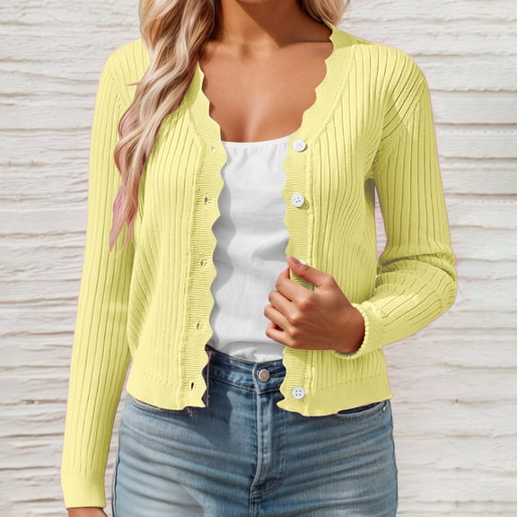 Cardigan Sweater for Women Long Sleeve V Neck Knitted Button Up Womens Cardigans Open Front Yellow Sweaters Winter Essentials