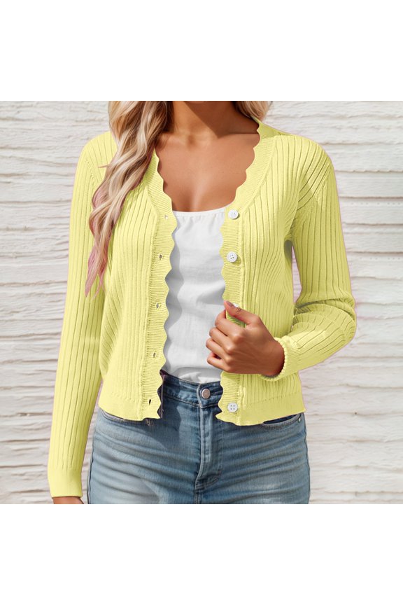 Cardigan Sweater for Women Long Sleeve V Neck Knitted Button Up Womens Cardigans Open Front Yellow Sweaters Winter Essentials