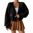 thumbnail image 1 of Cardigan Sweater for Women Pattern Embroidery Long Sleeve Chunky Knitted Coat Black S, 1 of 8