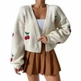 thumbnail image 1 of Cardigan Sweater for Women Pattern Embroidery Long Sleeve Chunky Knitted Coat White M, 1 of 8
