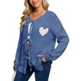 thumbnail image 1 of Cardigan Sweater for Women V Neck Tie Strap Heart Print Cable Knit Sweaters Open Front Casual Long Sleeve Cardigan Alsol Lamesa, 1 of 6