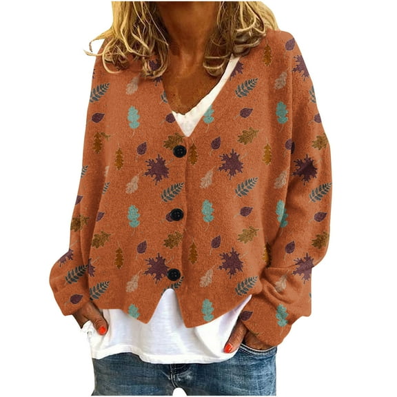 Cardigan Sweater for Womens Plus Size Knit Long Sleeve Soft Basic Knit Cardigan Sweater Orange M