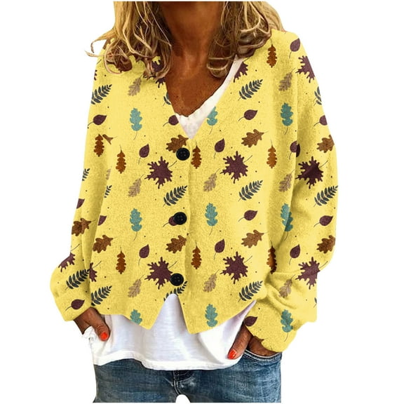 Cardigan Sweater for Womens Plus Size Knit Long Sleeve Soft Basic Knit Cardigan Sweater Yellow L
