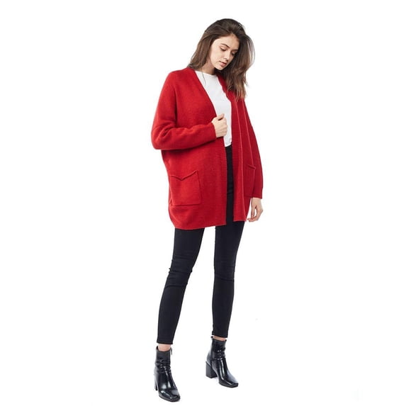 Cardigan Sweater with Open Front & Pockets Red