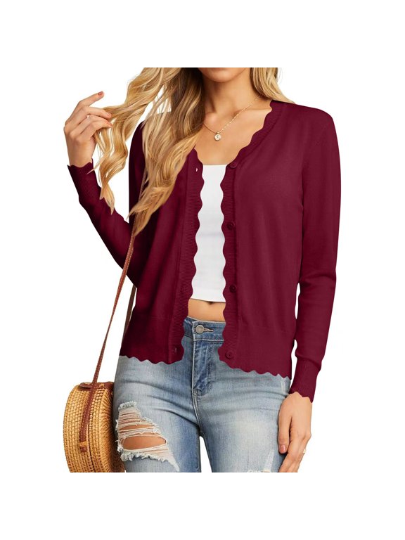 Cardigan Sweaters For Women 2026 Fall Layering Essential Cardigans Ribbed Trim Long Sleeve Button Down Knit