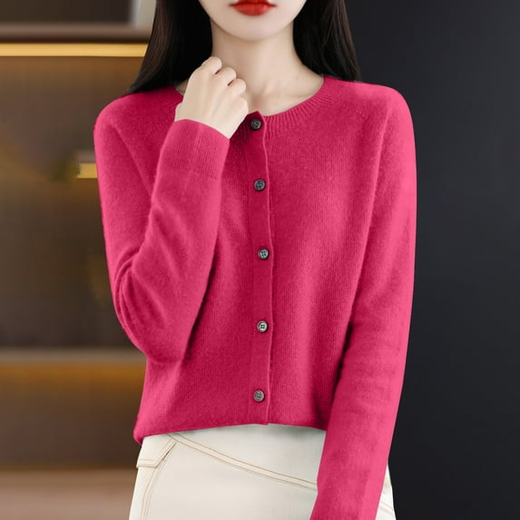 Cardigan Sweaters For Women Button Front Long Sleeve Knit Cardigans Sweaters, Pink , Size S-2XL